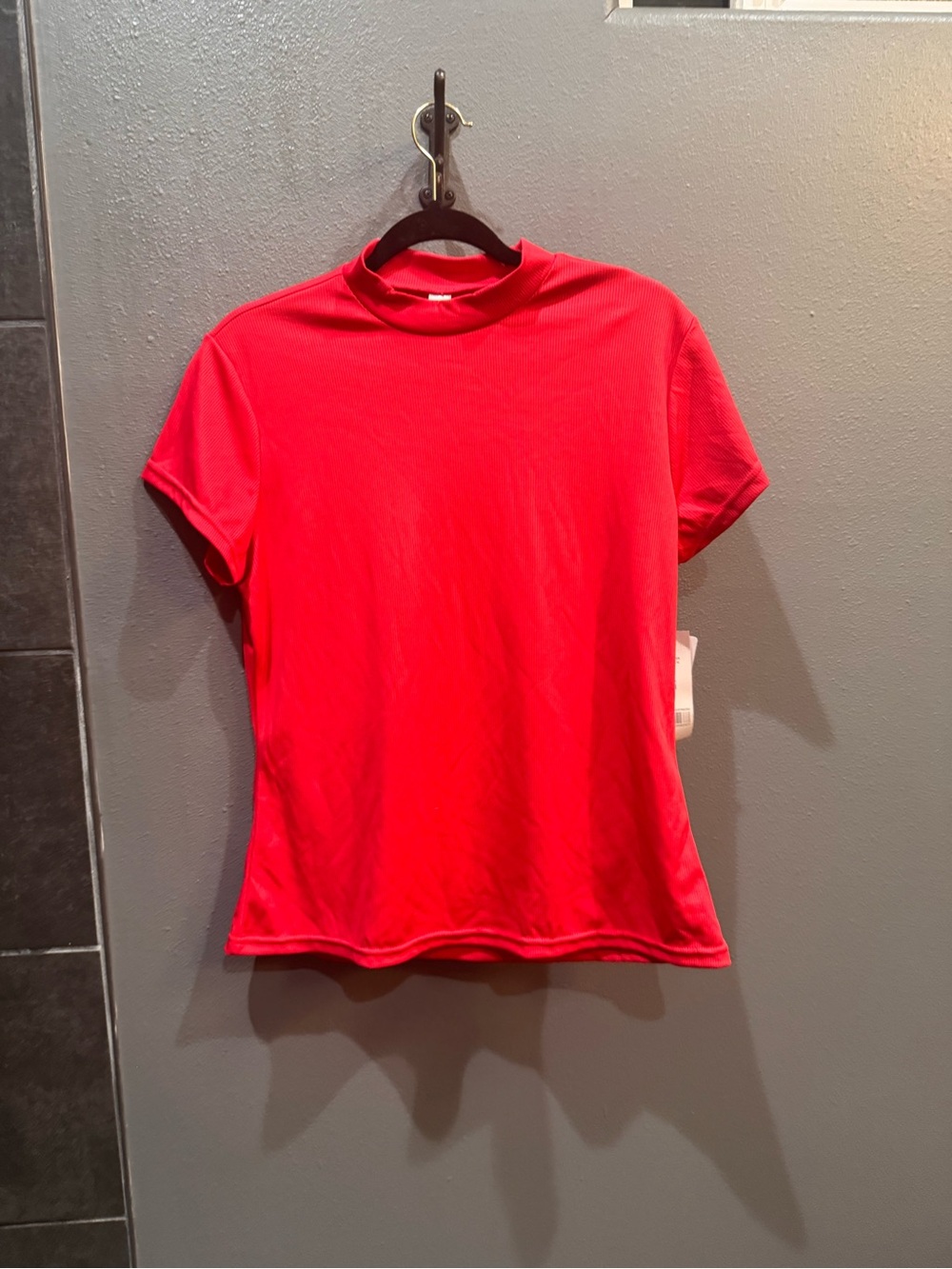 just be Red Mock Neck Short Sleeve Tee